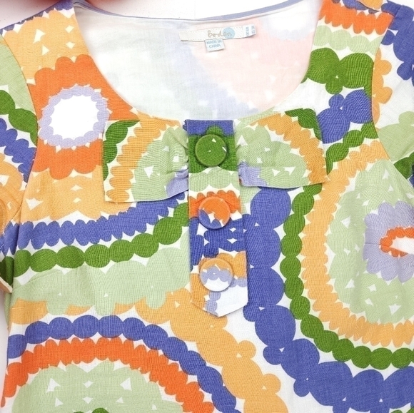 Boden Linen Green Blue Orange Floral Dress Sz 2R - Picture 9 of 14